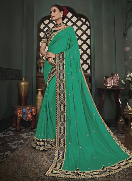 Light Sea Green Colour BK Vanya 3100 Fancy Latest Designer Festive Wear Heavy Satin Saree Collection 3108